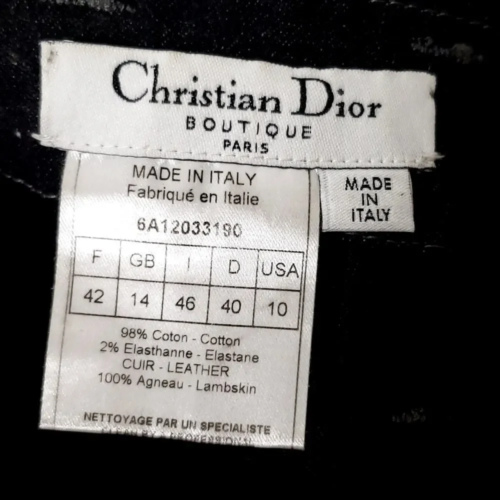 Vintage Christian Dior Y2K Grunge Goth Denim & Lambskin Mini Skirt Size 10